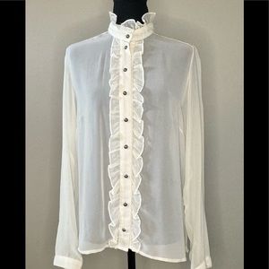 Double D Ranch ‘Silver Label’ chiffon ruffle silver button blouse